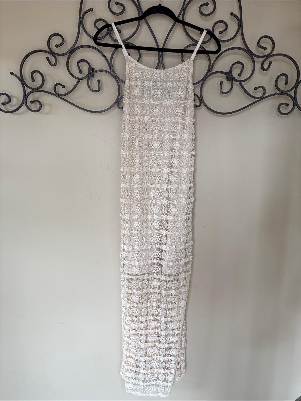 Alice + Olivia Cream Crochet Maxi Slip Dress
